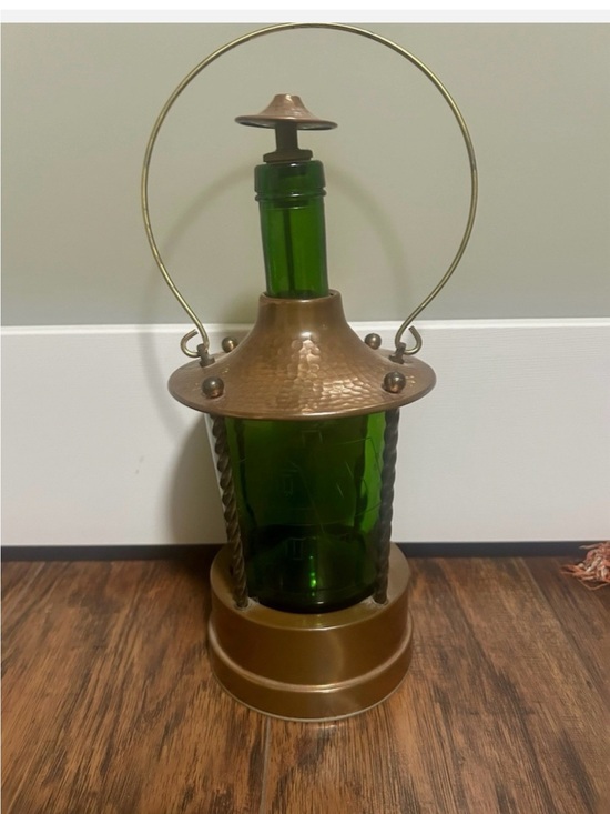 Reuge Other - RARE  1960 Green Glass hammered Copper Lantern Reuge German Music Box / Decanter